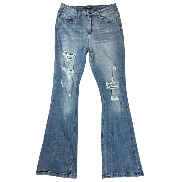Flamingo Denim - Flamingo Distressed Flare Jeans Medium Wash Ripped Bell Bottoms Size M